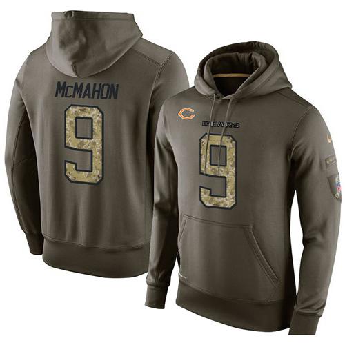 NFL Men's Nike Chicago Bears #9 Jim McMahon Stitched Green Olive Salute To Service KO Performance Hoodie - Click Image to Close